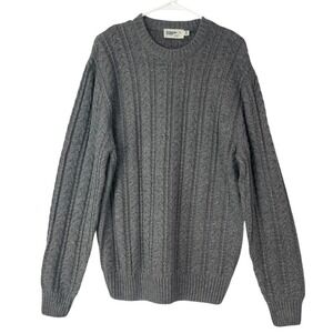 Wellen Grey Cable Knit Sweater Large Pullover Crew Neck Long Sleeve Seawool